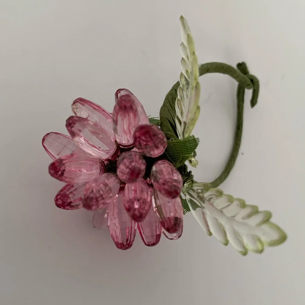 Wine Glass Charms Set of 6 Plastic Flower 3D Rings Pink Green Purple Orange